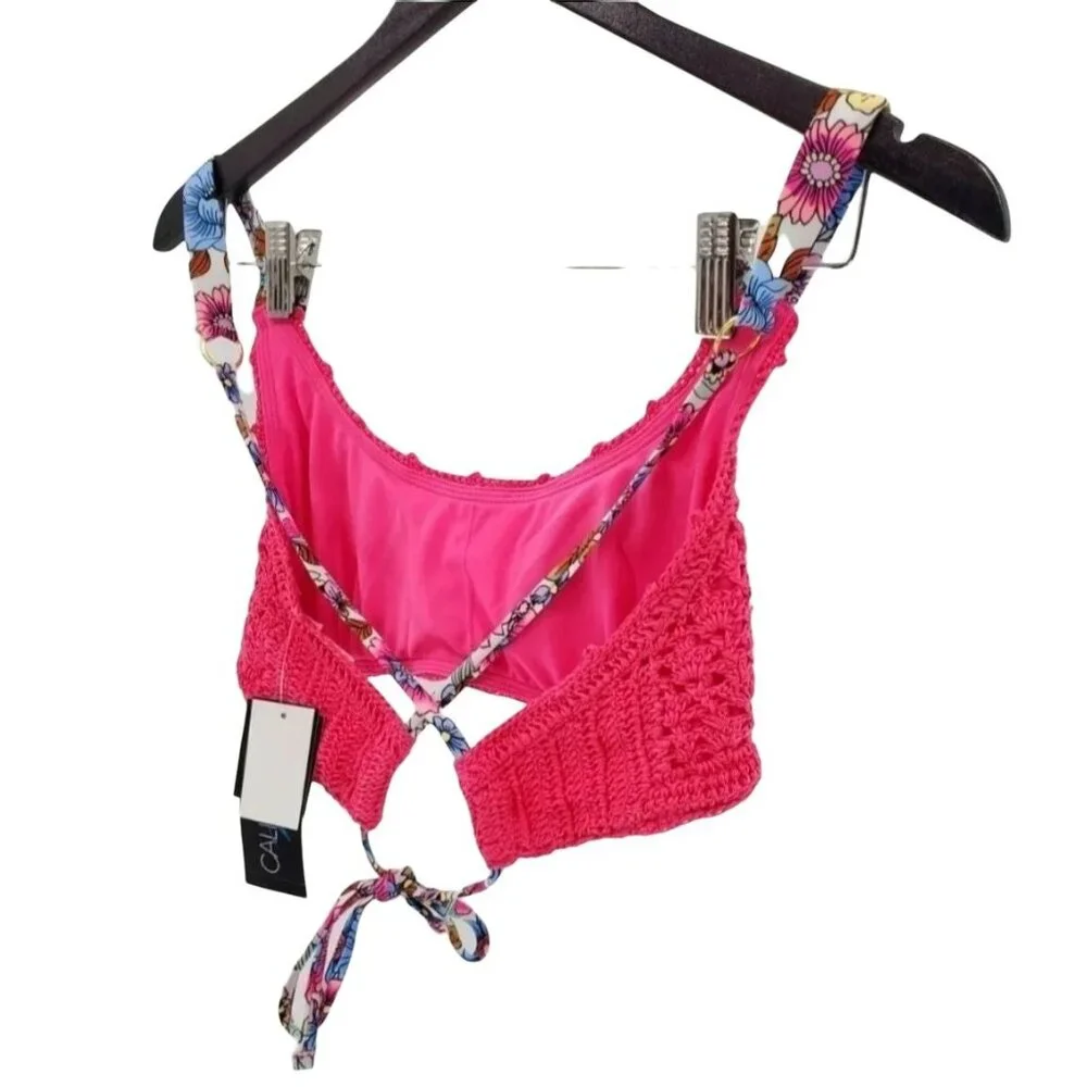 California Waves M Swim Bikini Top Knit Pink Swimsuit Crochet Bralette Swimwear